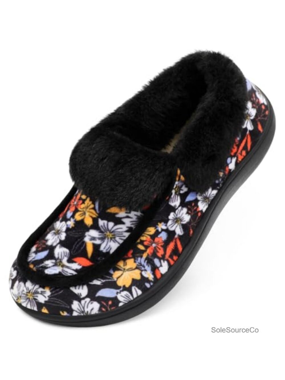 Women's Fuzzy Fur Mocc Slippers Wide Wide Toe Anti-Slip Rubber Sole